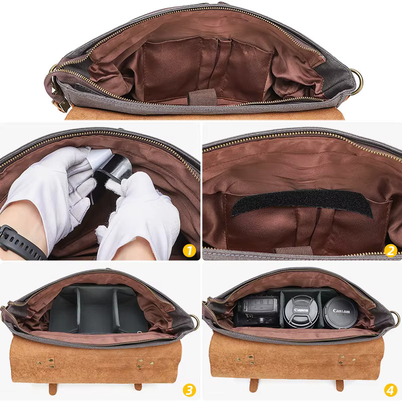 QISEMIAN Digitalkameratasche für DSLR in Grau, stoßfeste Aufbewahrungstasche mit dicker Innenfütterung und unterteilten Fächern - Bild 5