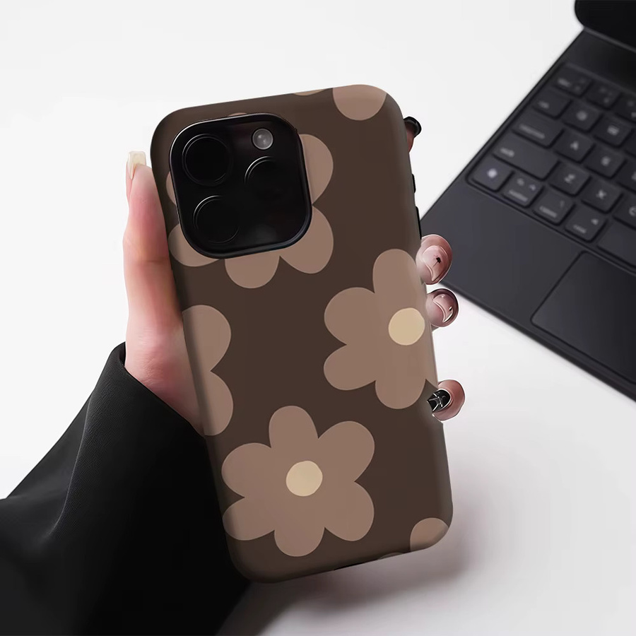 Potdemiel Magnetische Handyhülle mit Blumen-Design in Braun für iPhone 17 16 15 14 13 Pro Max Plus Tough Case - Bild 4