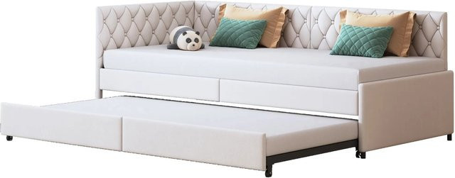 PXloue Schlafsofa Tagesbett aus Samt in Beige mit Ausziehfunktion und Armlehnen, B/T/H: 90 x 200 x 70 cm - Bild 1