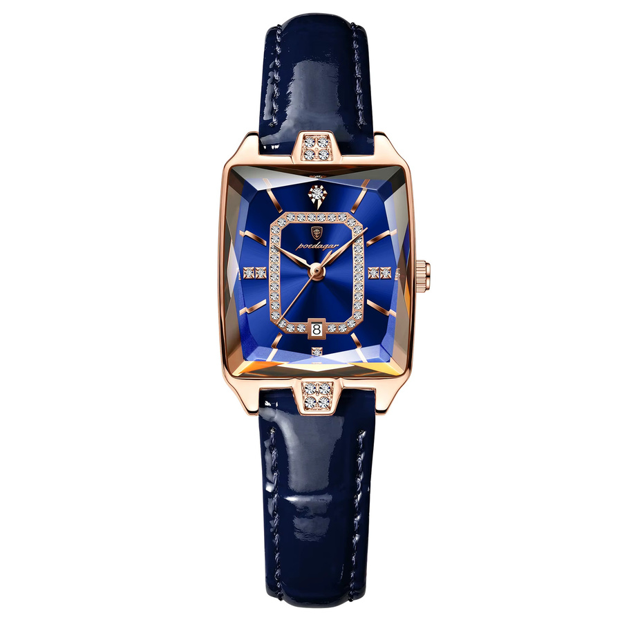POEDAGAR Armbanduhr, Quarz, Leder, Blau, Roségold, Damen - Bild 6