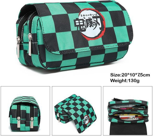 Anime Dämon Slayer Federmäppchen aus Polyester in Grün für Schüler und Studenten mit Motiv von Tanjirou, Nezuko, Zenitsu und Giyuu - Bild 1