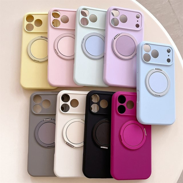 Magnetische Silikon-Schutzhülle für Apple iPhone 17 Air 16 15 14 Pro Max mit 360 Grad drehbarer Halterung und Ständer in Pink - Bild 1