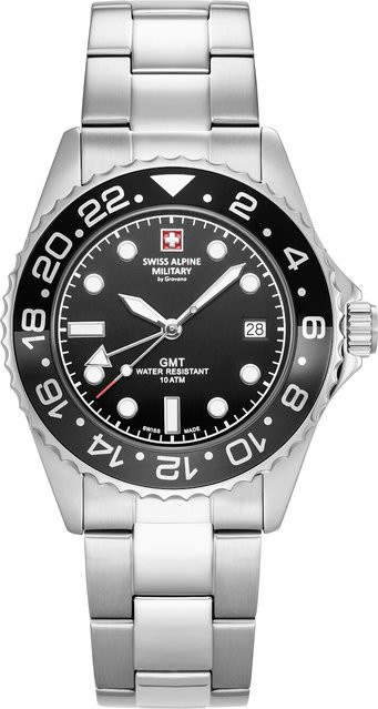 Swiss Alpine Military Herrenuhr Nautilus GMT, Quarz, Edelstahl, 42 mm, Schwarz - Bild 1