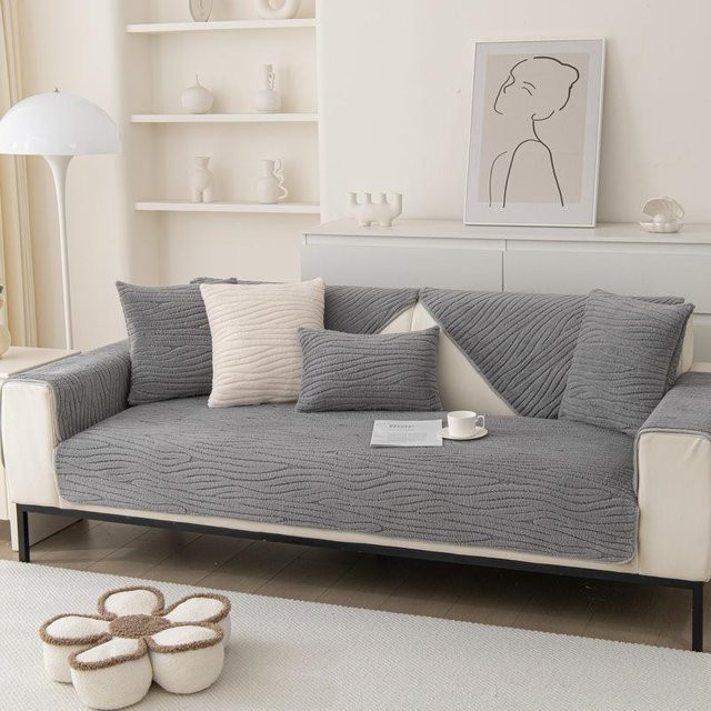 Plüsch-Couchkissenbezug aus dickem holländischem Samt in Grau, quadratisch, B/T/H: 70 x 70 x 70 cm - Bild 1