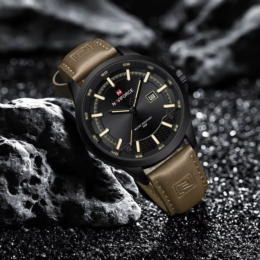 NAVIFORCE Armbanduhr, Quarz, Edelstahl, Leder, Schwarz, Herren - Bild 5