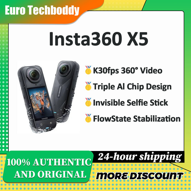 Insta360 X5 360-Grad Actioncam in Schwarz mit 8K Auflösung, Virtual Reality, KI-gestützter Videofunktion, Nachtmodus und Wasserdichtigkeit bis 15m - Bild 1