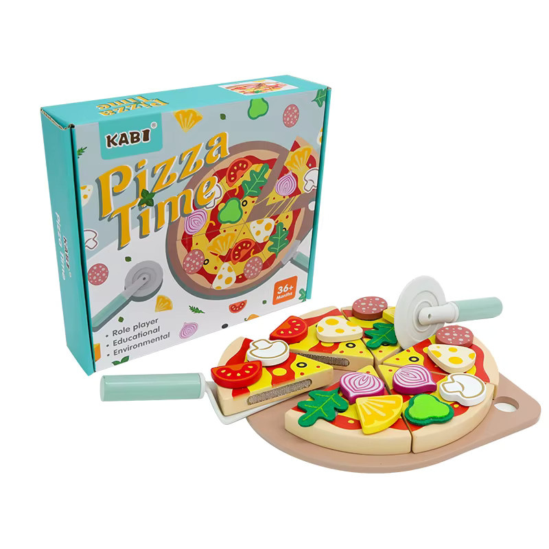 BizyKoady Küche Holz Spielzeug, Pizza Salat Dessert Set, ab 3 Jahre - Bild 4