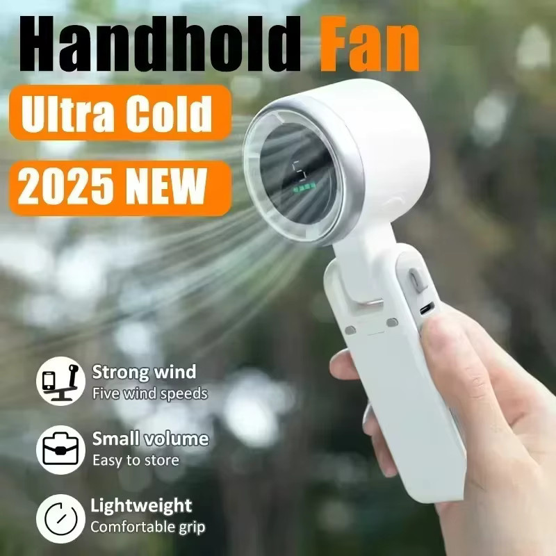 OUSSIRRO Tragbarer Mini-Handventilator in Weiß, 5-Gang Turbo USB-aufladbar, faltbarer bladloser Taschenventilator mit großem Akku für Outdoor und Reisen - Bild 3