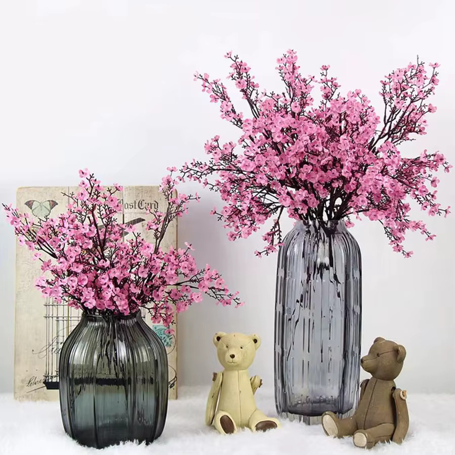 ZQCY Künstliche Kirschblüten und Gypsophila in Pink und Rot für deine Heimdekoration und Hochzeitsstrauß-DIY - Bild 1