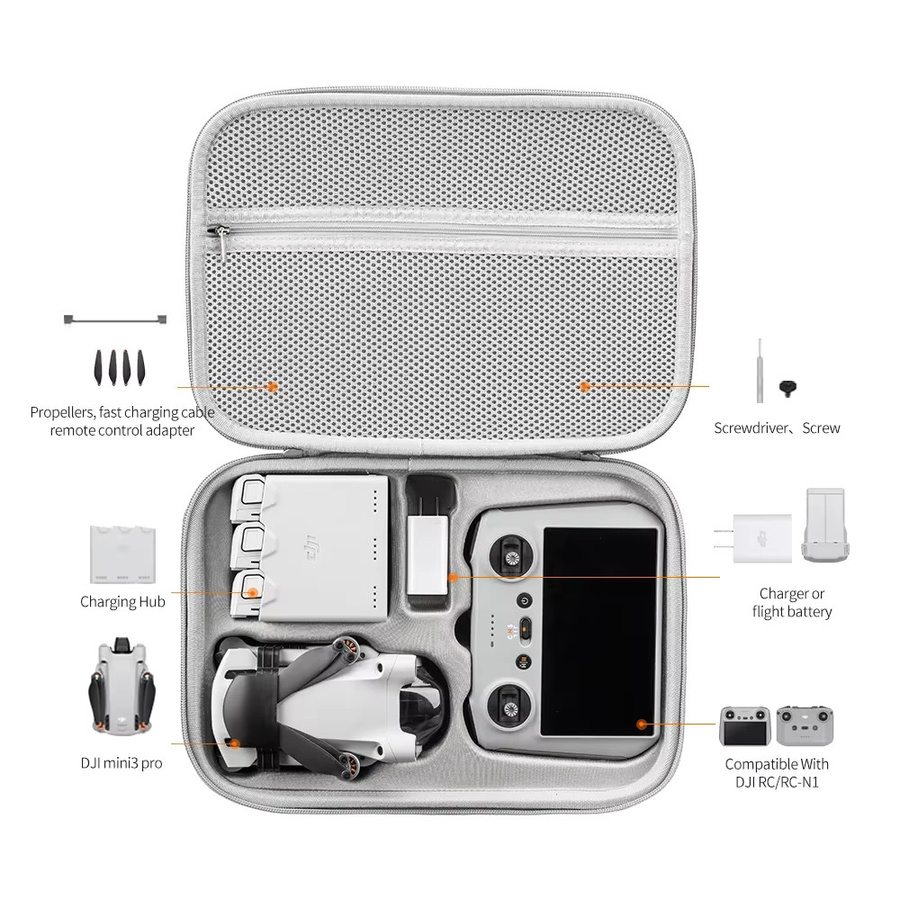 XFJI Tragetasche für DJI Mini 3 und Mini 3 Pro, spritzwassergeschützte Aufbewahrungstasche aus PU in Grau - Bild 2
