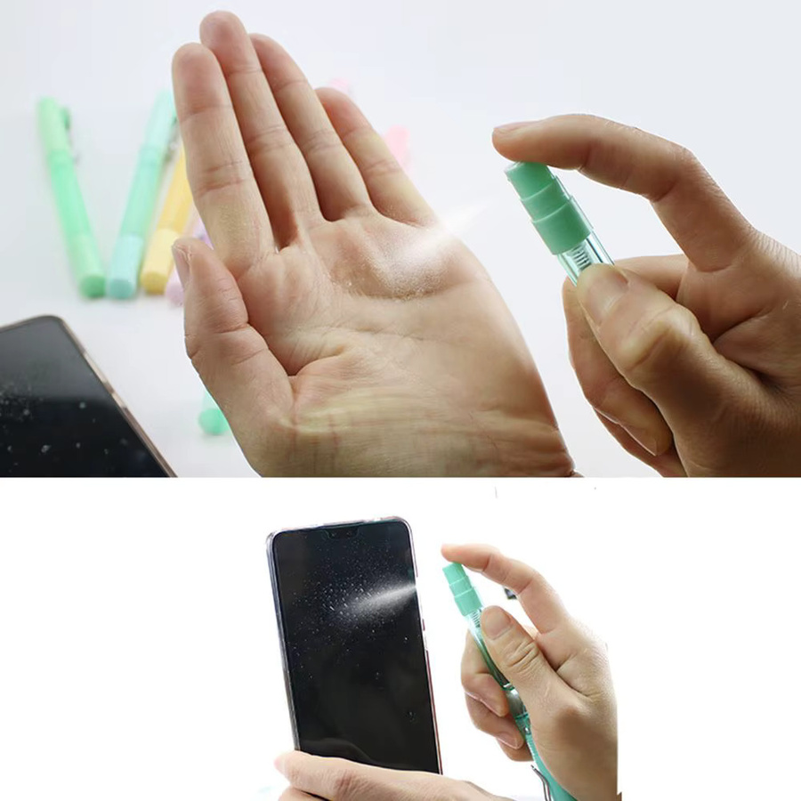 6er Set bunte Gel-Kugelschreiber mit integrierter Spray-Flasche für Desinfektionsmittel oder Parfüm aus Kunststoff - Bild 2
