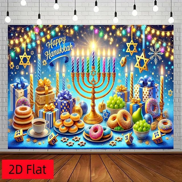 Chanukka Festival Wandteppich von JMG Household Supplies mit Menora und Stern Design in Blau, Breite: 130 cm, Höhe: 150 cm - Bild 1