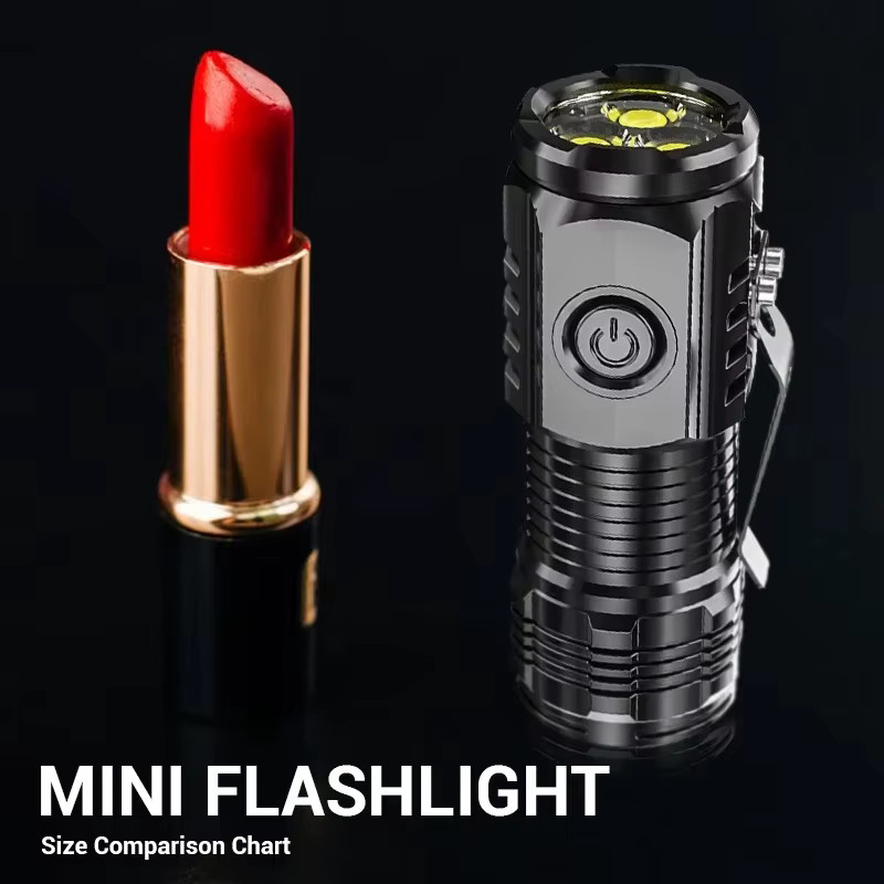 Heinast Mini LED-Taschenlampe mit 3 x F350 LEDs, USB-C wiederaufladbar, wasserdichte taktische Laterne in Schwarz - Bild 5