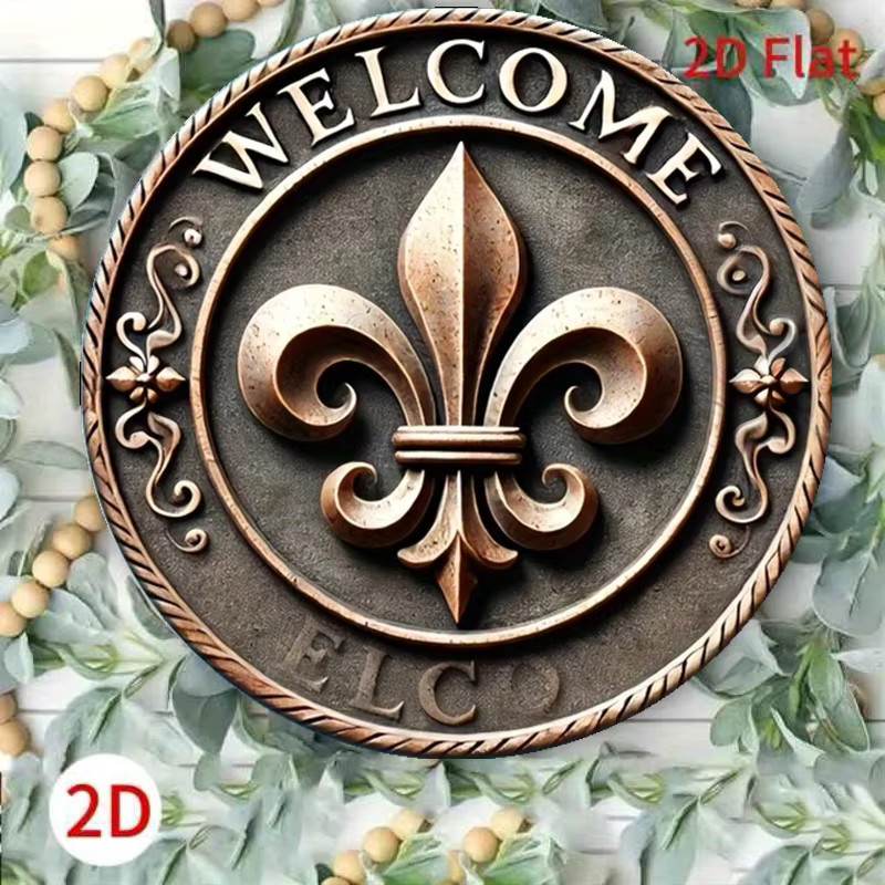 Potdemiel Rundes Metall-Wandschild Lily Welcome Sign in Braun mit Floralem Design, Durchmesser: 19,8 cm - Bild 5