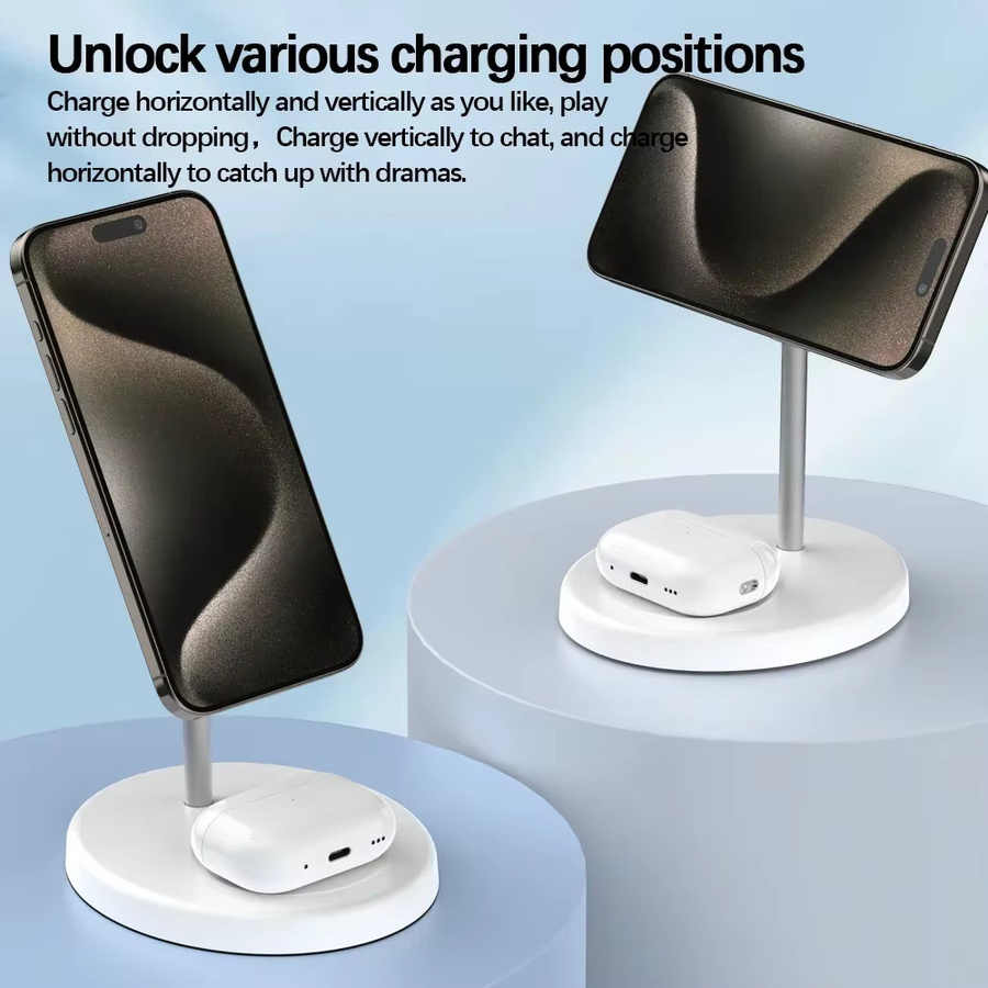 VIKEFON 2 in 1 Magnetische Kabellose Ladestation 30W Schnellladegerät für iPhone und AirPods in Schwarz oder Weiß - Bild 3