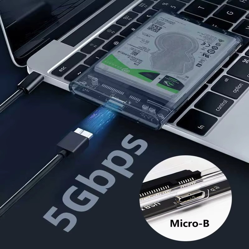 QUERPXAF SATA zu USB 3.0 Typ C Festplattengehäuse für SATA III, transparentes Aufbewahrungsgehäuse für Notebook-Festplatten - Bild 2