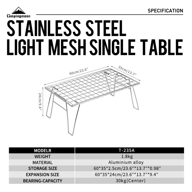CAMPINGMOON T-235A Robuster Outdoor-Klapptisch aus Edelstahl in Silber für Camping und Garten - Bild 2