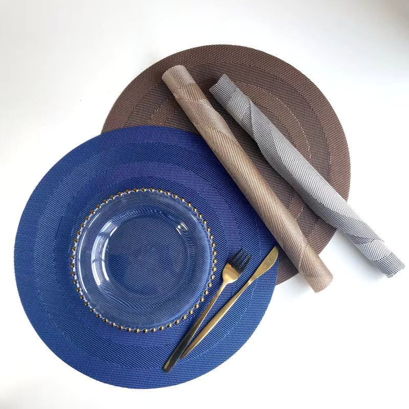 Runde Vinyl-Tischsets von inyahome in Blau, rutschfest und waschbar, gewebtes PVC für Küche und Esszimmer - Bild 2