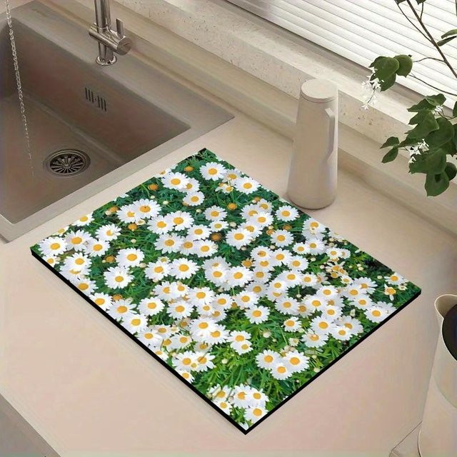 Gummi-Abtropfmatte mit Blumen-Absorptionsmuster in Mehrfarbig, B/B/H: 60 x 60 cm - Bild 1