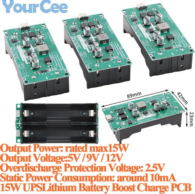 Your Cee 15W 3A UPS Ladeplatine für 18650 Lithium-Batterien mit Boost Step-Up Funktion für 5V 9V 12V in Grün - Bild 1
