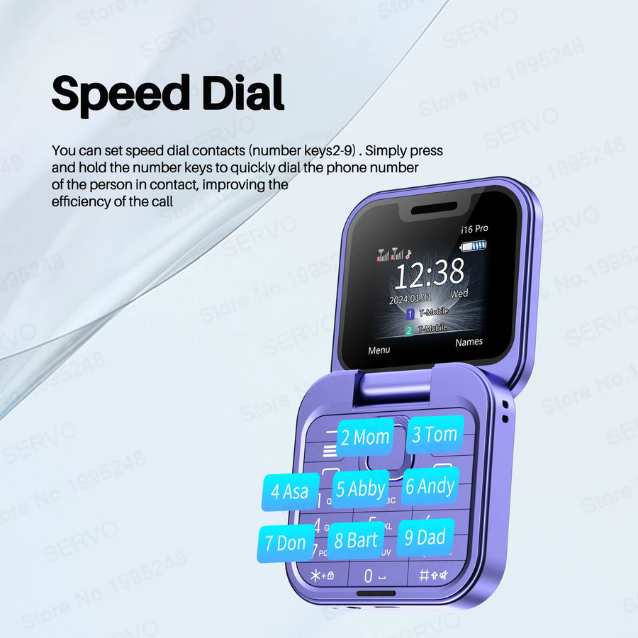 SERVO i16 PRO Mini Klapphandy in Blau mit Dual-SIM-Standby, Kurzwahl, Magic Voice, FM-Radio und Taschenlampe, 2G GSM - Bild 4