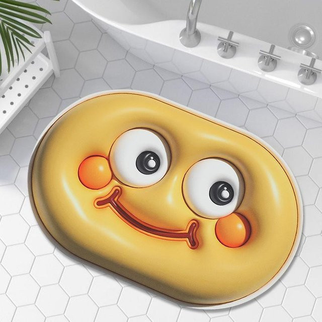 Yiran Furniture Badematte mit Cartoon Smiley Gesicht und 3D-Effekt, Floral, B/T: 60 x 40 cm - Bild 1