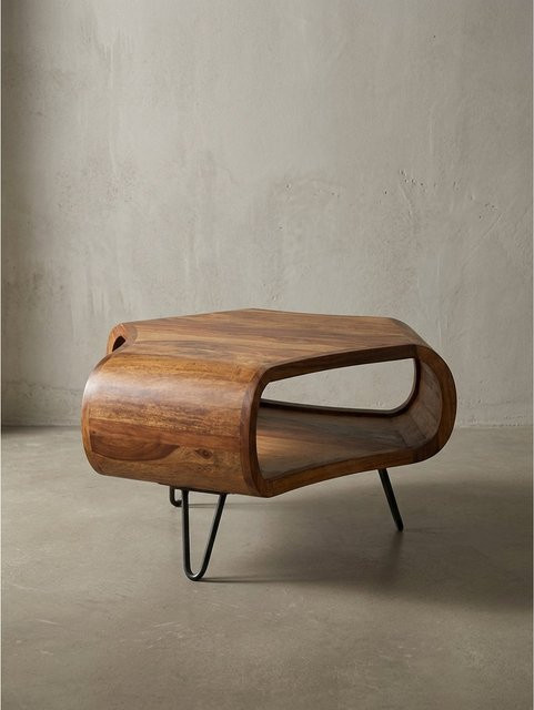 Couchtisch KADIMA DESIGN aus Sheesham Massivholz in Braun mit Metallgestell im Landhaus-Stil, B/T/H: 55 x 55 x 38 cm - Bild 1