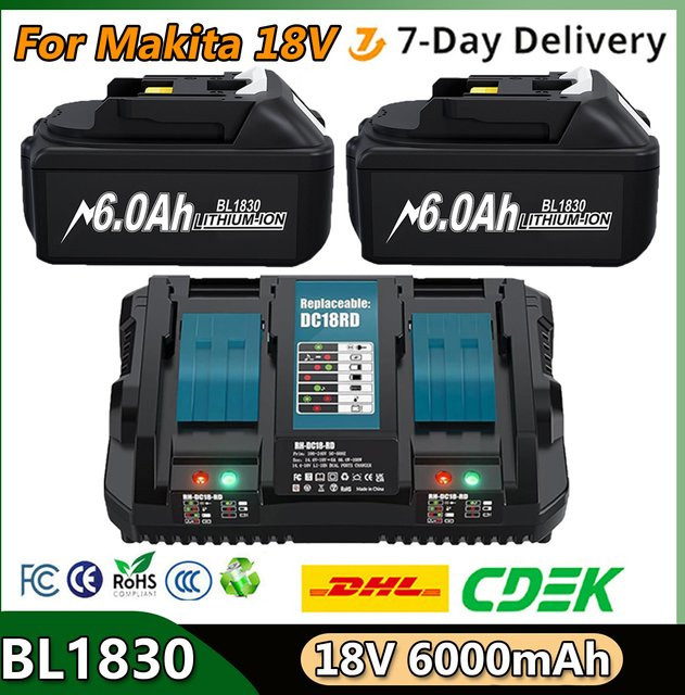 Makita Ersatzakku 18V 6,0 Ah für BL1830 BL1860 BL1850 BL1840B in Schwarz - Bild 1