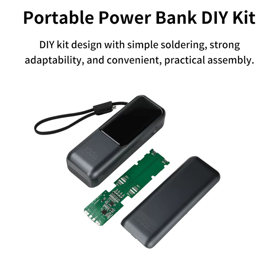 Aideepen PD100W Tragbares Powerbank-Kit zum Selbermachen in Schwarz mit Digitalanzeige und schnellem Aufladen für 21700-Akkus - Bild 3