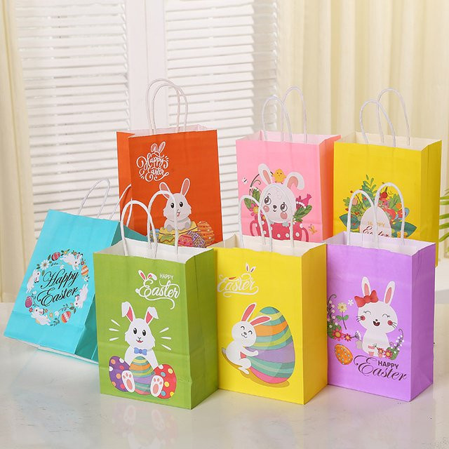 4er Set Ostern Geschenktüten aus Papier mit Hase und Ei Motiv in Mehrfarbig - Bild 1