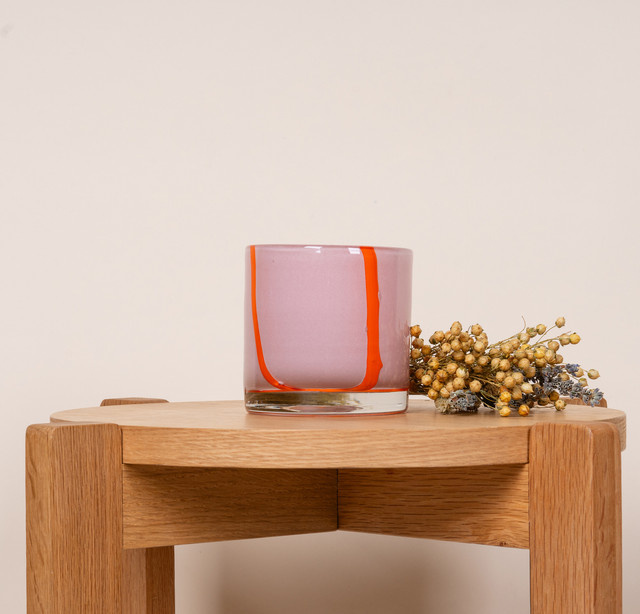 Glas Kerzenhalter von BLUME2000 mit Streifen in Pink und Orange für Stumpenkerzen oder Teelichter - Bild 1