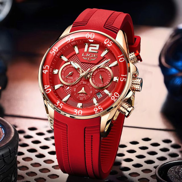 LIGE Chronograph, Quarz, Silikon, Rot, Herren - Bild 1
