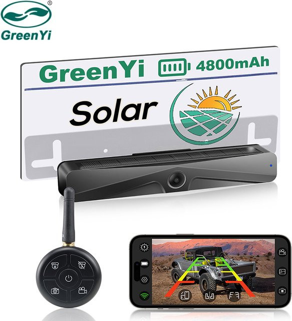 GreenYi Wireless Solar Energy 5G WiFi HD 1080P Rückfahrkamera und Frontscheinwerfer mit 4800-mAh-Akku in Schwarz für Auto, Van und Wohnmobil - Bild 1