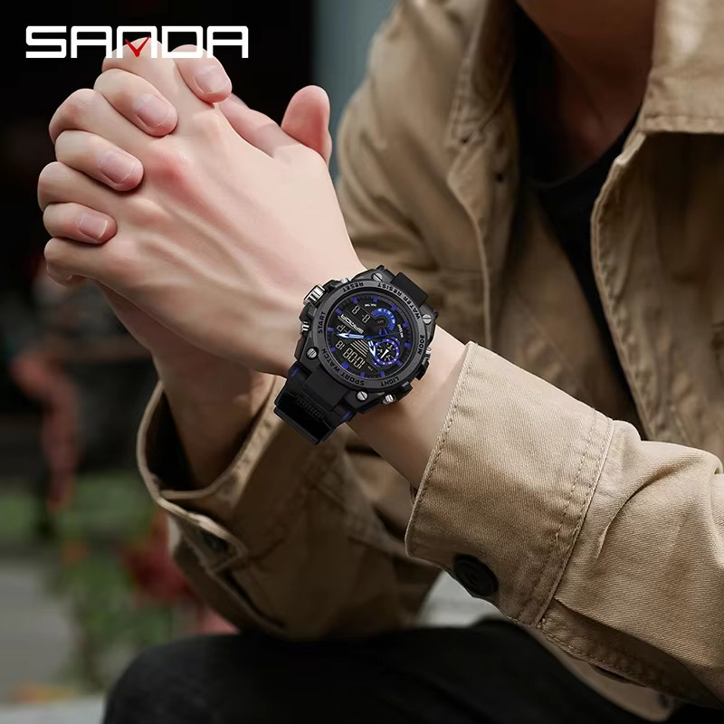 SANDA Armbanduhr Analog-Digital, Quarz, Schwarz, Kunststoff, Herren - Bild 3