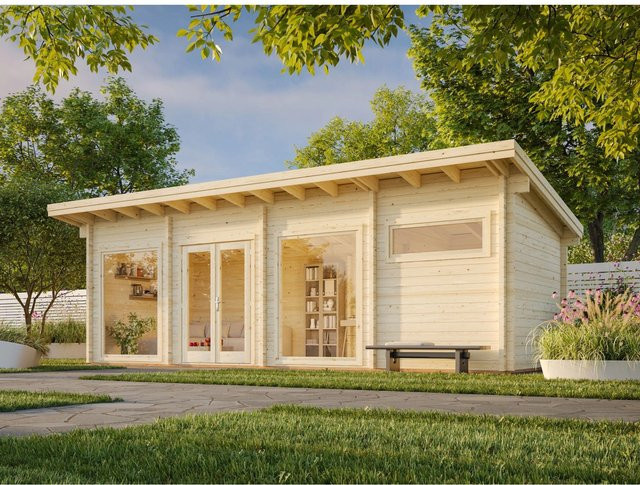 Palmako Heidi Holz-Gartenhaus in Natur mit Pultdach und modernem Design in Blockbohlenbauweise B: 300 cm, H: 254 cm, T: 270 cm - Bild 1