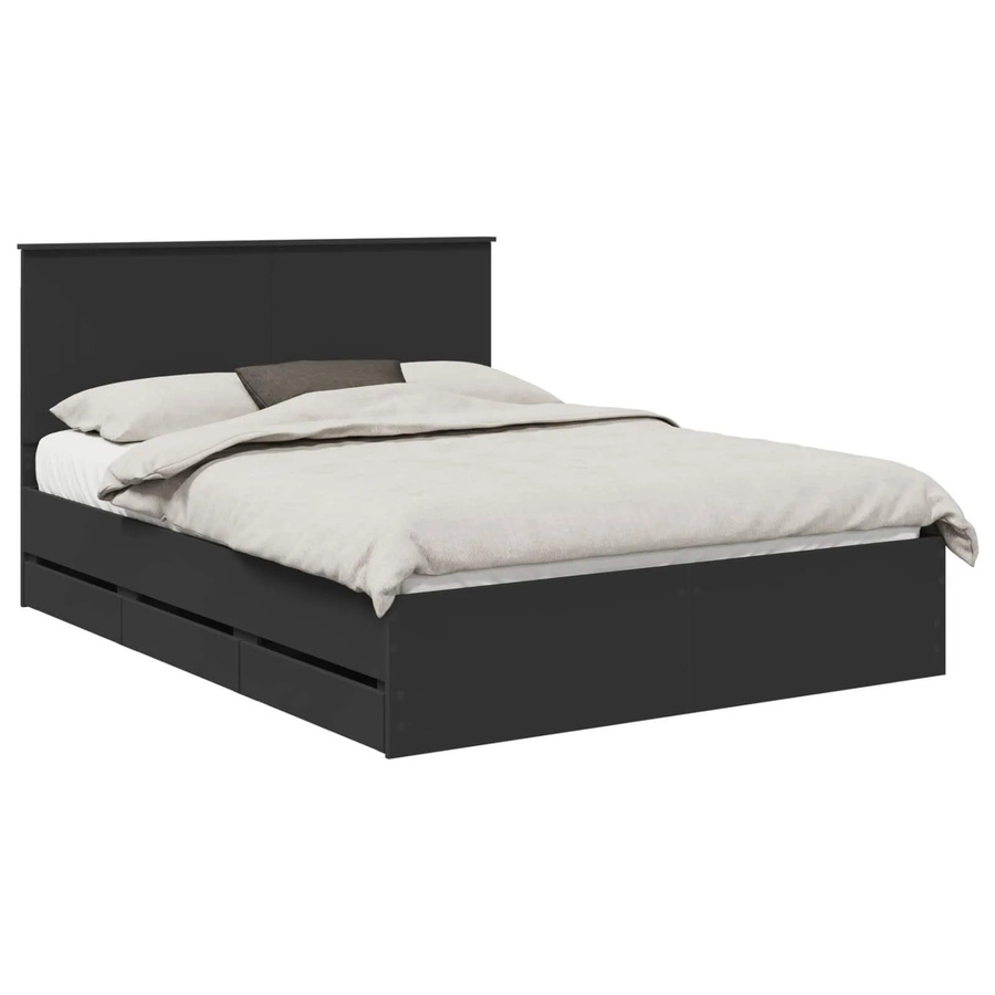vidaXL Bettrahmen mit Schubladen in Schwarz, modernes Design aus Holzwerkstoff, B/T/H: 150 x 200 cm - Bild 2