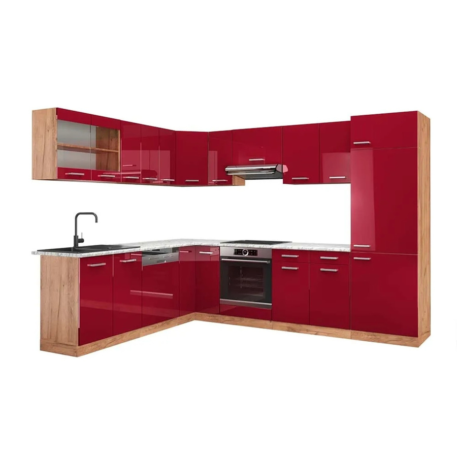 Vicco R-Line Eckküche Bordeaux Hochglanz und Goldkraft Eiche mit Marmor-Optik, B/T/H: 227 x 287 x 207 cm - Bild 2