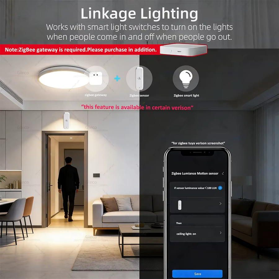 Gleco Zigbee Human PIR Bewegungsmelder mit Licht-, Temperatur- und Feuchtigkeitserkennung in Weiß für Tuya Smart Life und MQTT Home Automation - Bild 5