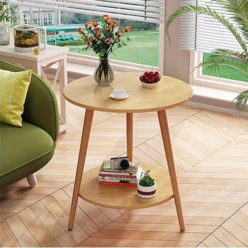 LIUSHADUOLA Nordischer 2-stöckiger Beistelltisch aus Holz, runder Couchtisch in Braun und Schwarz mit 3 Beinen für Wohnzimmer, Schlafzimmer und Balkon - Bild 3