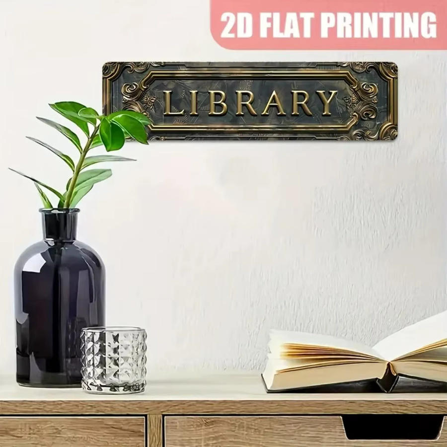 Vintage Bibliotheksschild aus Metall von CIFBUY als Wandkunstwerk im Antik-Design für dein Arbeitszimmer oder Heimbüro - Bild 4