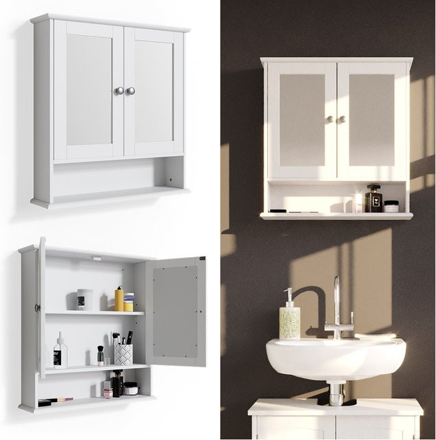 Vicco Badspiegelschrank Bianco Weiß mit Ablage und 2 Türen im Landhausstil, B: 58 cm, H: 56 cm, T: 13 cm - Bild 1
