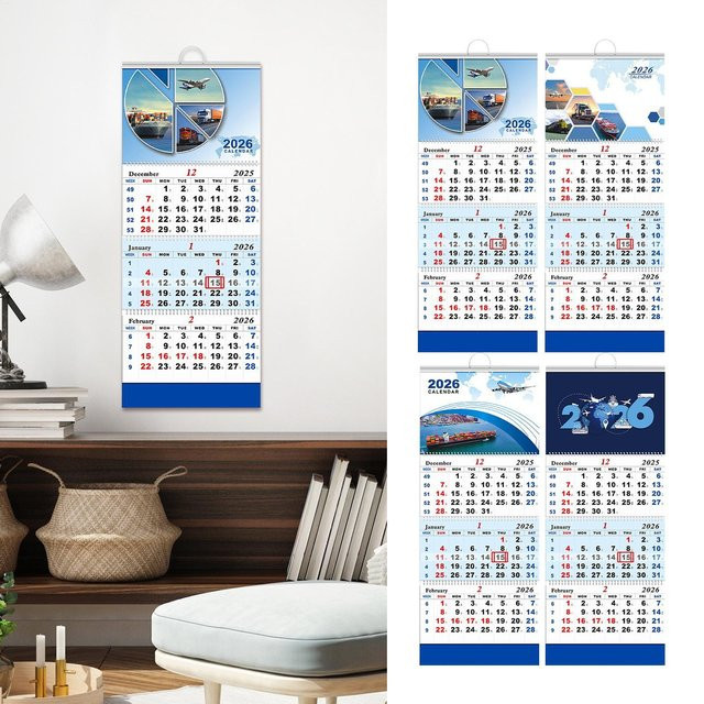 Wandkalender 2026 mit Luftfahrt-Thema und 4 Klappen, Monatsplaner in Mehrfarbig - Bild 1