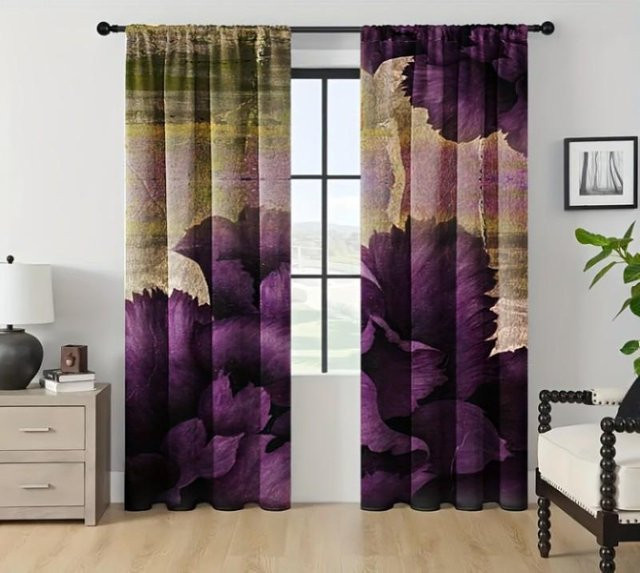 Yiran Furniture Vorhangset mit Blumenmuster in Rot, Rosa und Lila, 2 Stück, semi-transparent, B/H: 50 x 130 cm - Bild 1