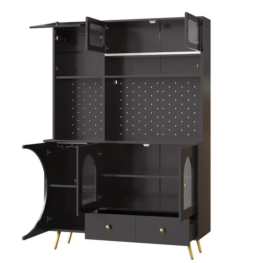okwish Hochschrank mit LED-Beleuchtung für Küche und Wohnzimmer, Schwarz Matt, B/T/H: 120 x 40 x 176 cm - Bild 2