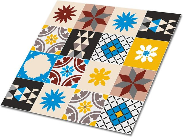 Tulup Selbstklebende PVC Bodenfliesen im Set von 9 Stück, Orientalisches Mosaik Design, Multicolor, B/T: 30 x 30 cm - Bild 1