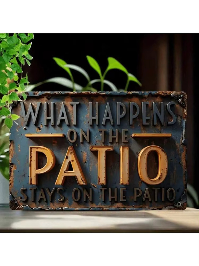 Rustikales Metall-Terrassenschild CIFBUY mit Typografie What Happens on Patio Stays on Patio als Wanddekoration für Garten und Außenbereich, B: 30,5 cm, H: 76,2 cm - Bild 4