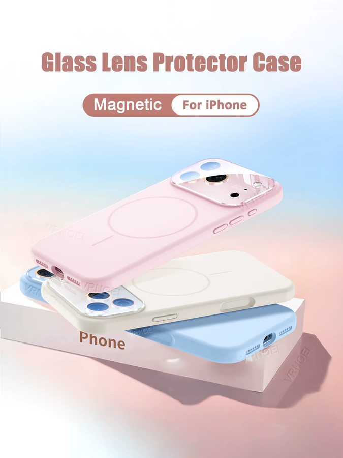 VOUVI Magnetische Silikonhülle für iPhone als Objektivschutz in Beige mit kabelloser Ladeabdeckung - Bild 2