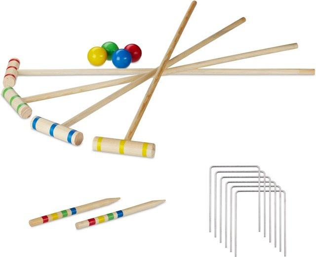Relaxdays Krocket Spiel Kiefernholz Eisen Natur für 2 bis 4 Spieler - Bild 1