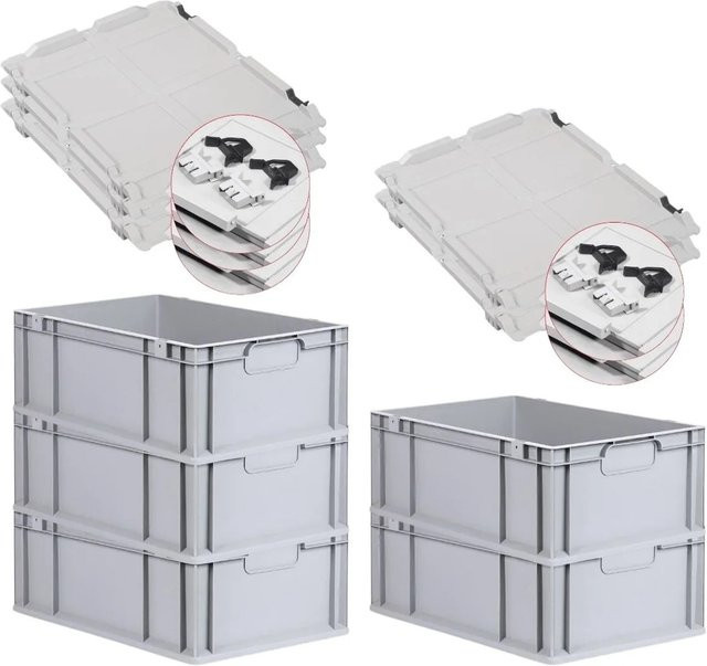 PROREGAL Spar Set 5x Eurobox Nextgen Economy mit Scharnierdeckel und schwarzen Schiebeschnappverschlüssen, Grau, H x B x T: 22 x 40 x 60 cm - Bild 1