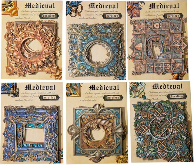Mittelalterliche Wappen-Serie Hartkarton-Randaufkleber für Collage und Basisschichtung, 10 Blatt pro Packung, Multicolor - Bild 1